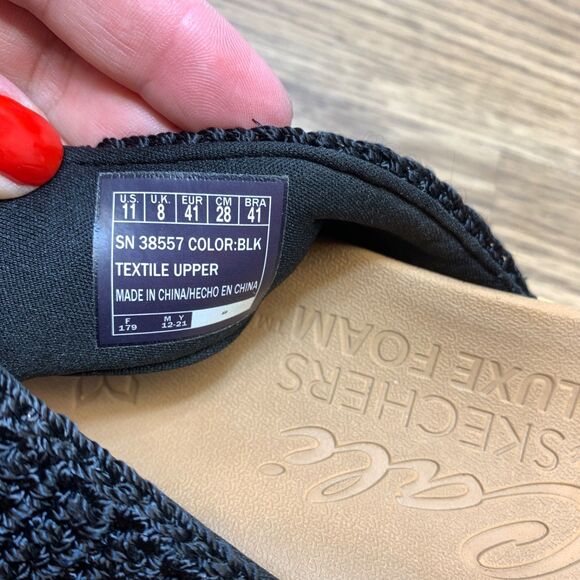 Skechers Luxe Foam Women's Size 11 Black Crochet Slip On Slide Wedge Sandals - Picture 8 of 9